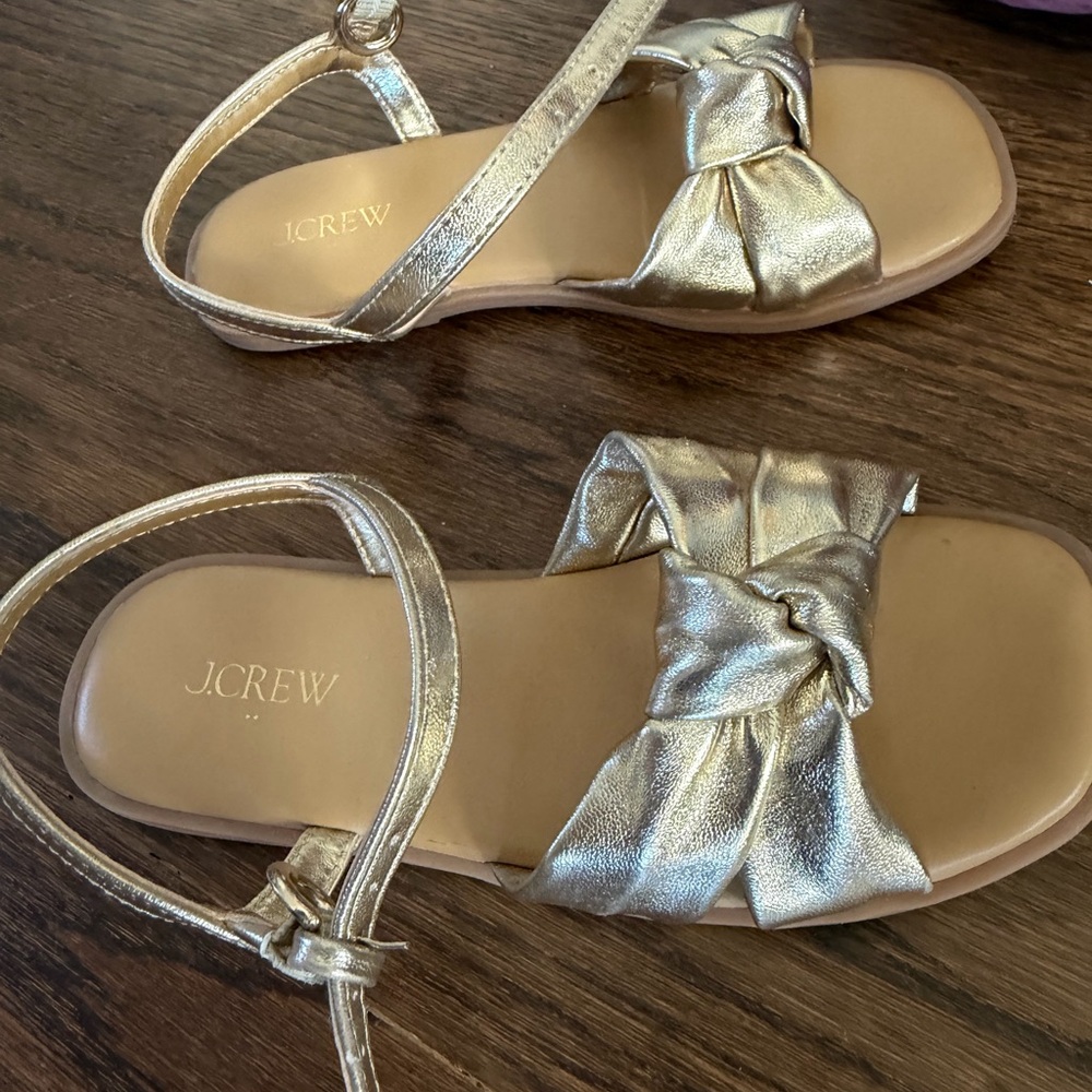 J. Crew Metallic Gold Knotted Ankle-Strap Sandals